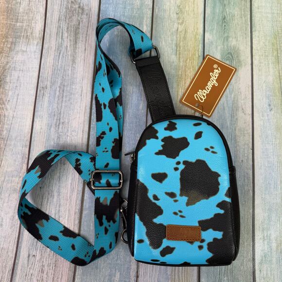 Wrangler Cow Print Concealed Carry Crossbody Purse NEW Blue Black Travel Bag - Picture 6 of 8